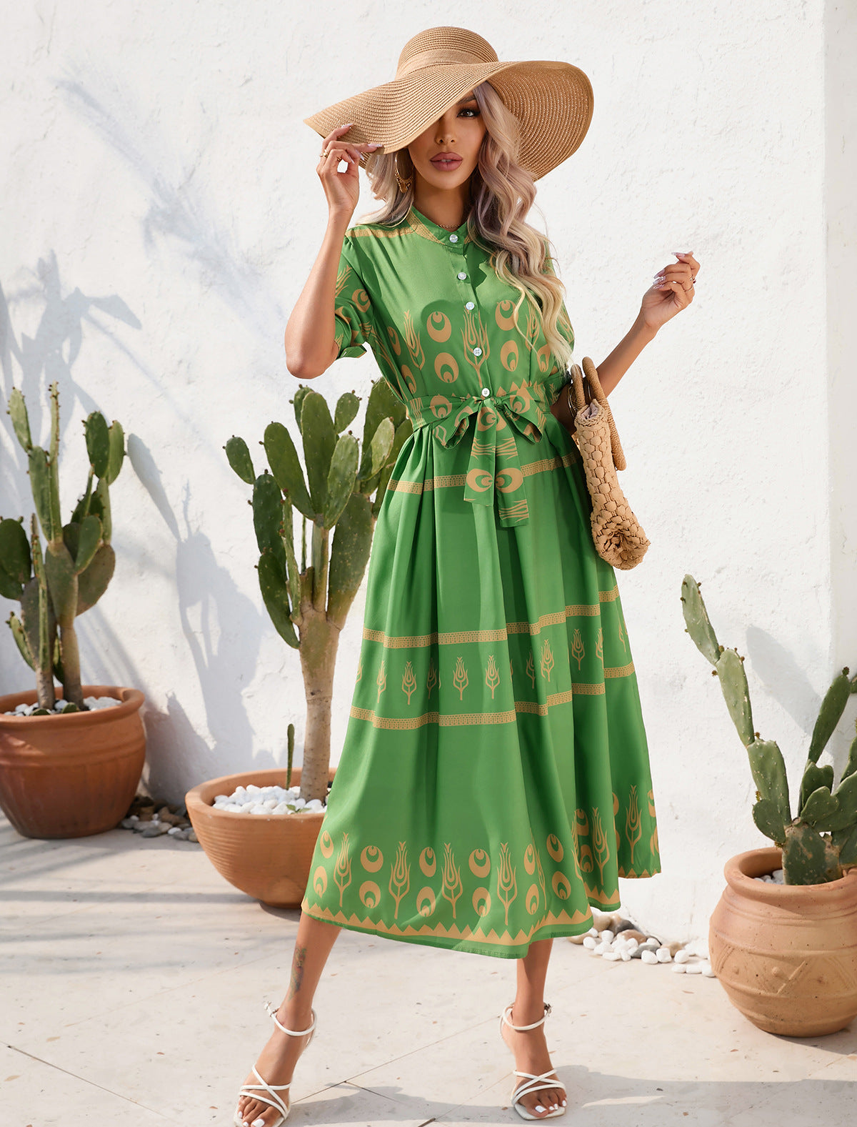 Vintage Summer Half Sleeves Women Midi Dresses