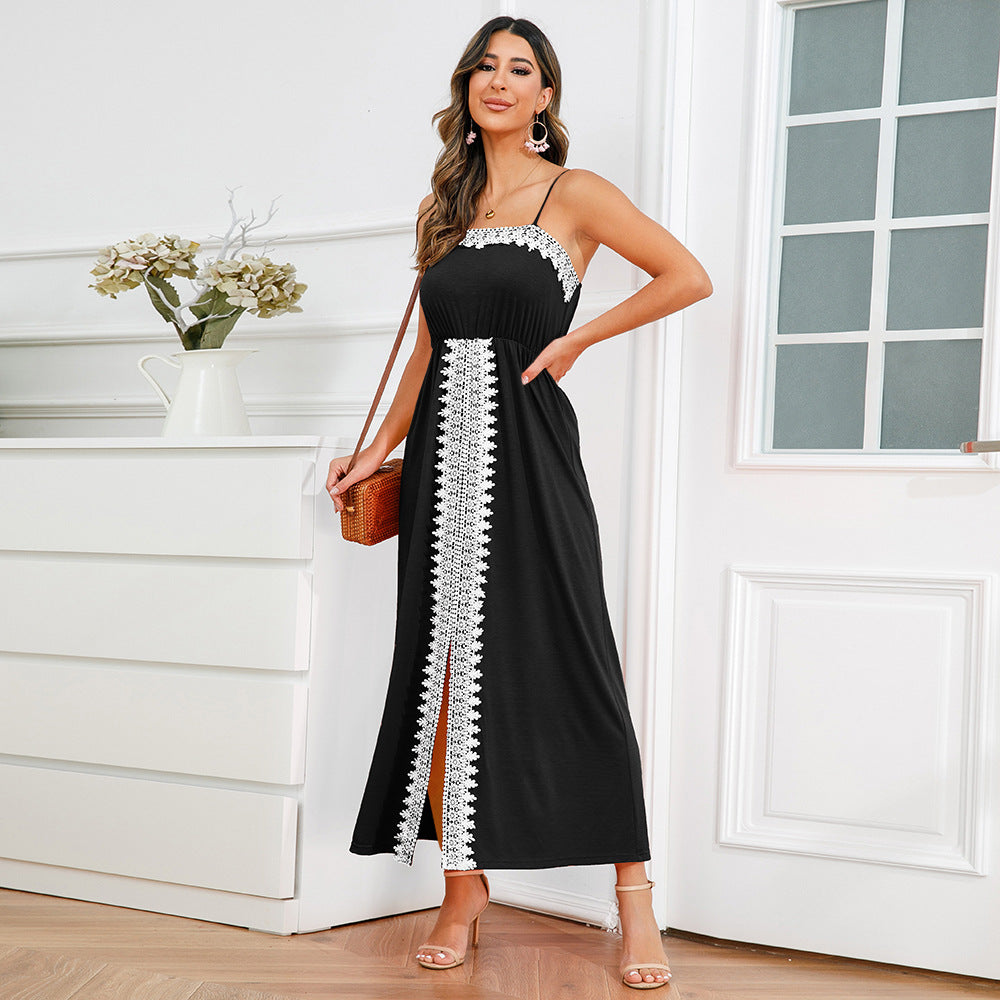 Elegant Lace Trim Summer Long Dresses