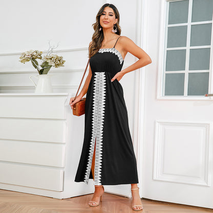 Elegant Lace Trim Summer Long Dresses