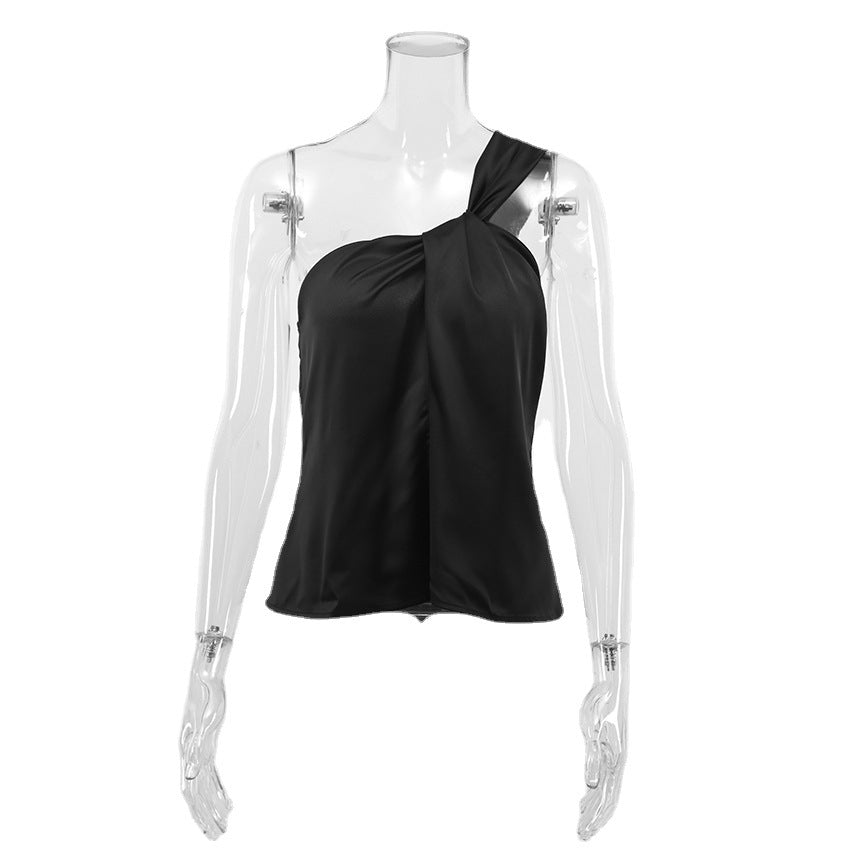 Sexy Satin One Shoulder Women Crop Tops