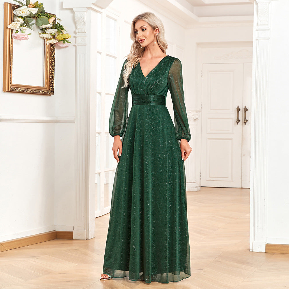 Green Chiffon V Neck Long Sleeves Party Dresses/bridesmaid Dresses
