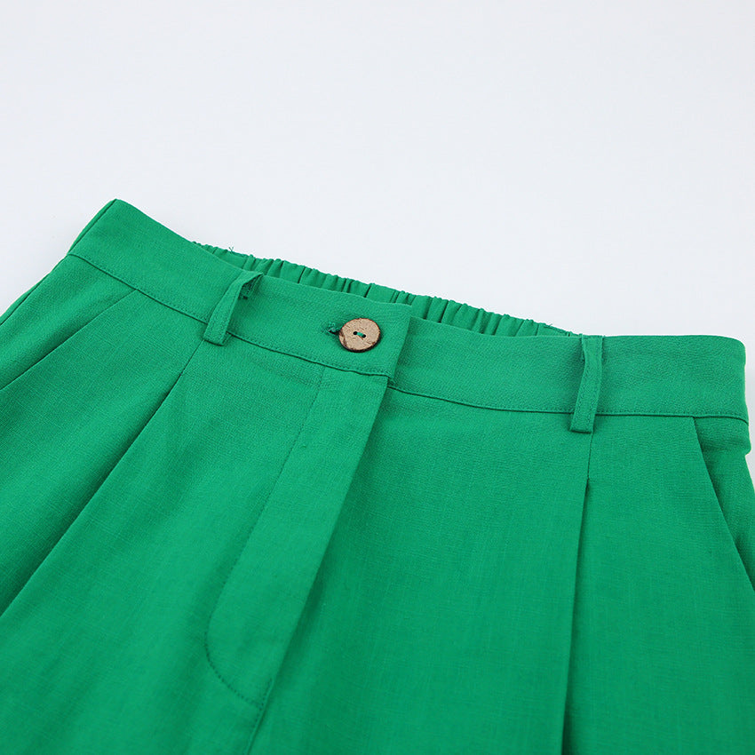 Casual Cotton Linen Sleeveless Tops & Wide Legs Pants