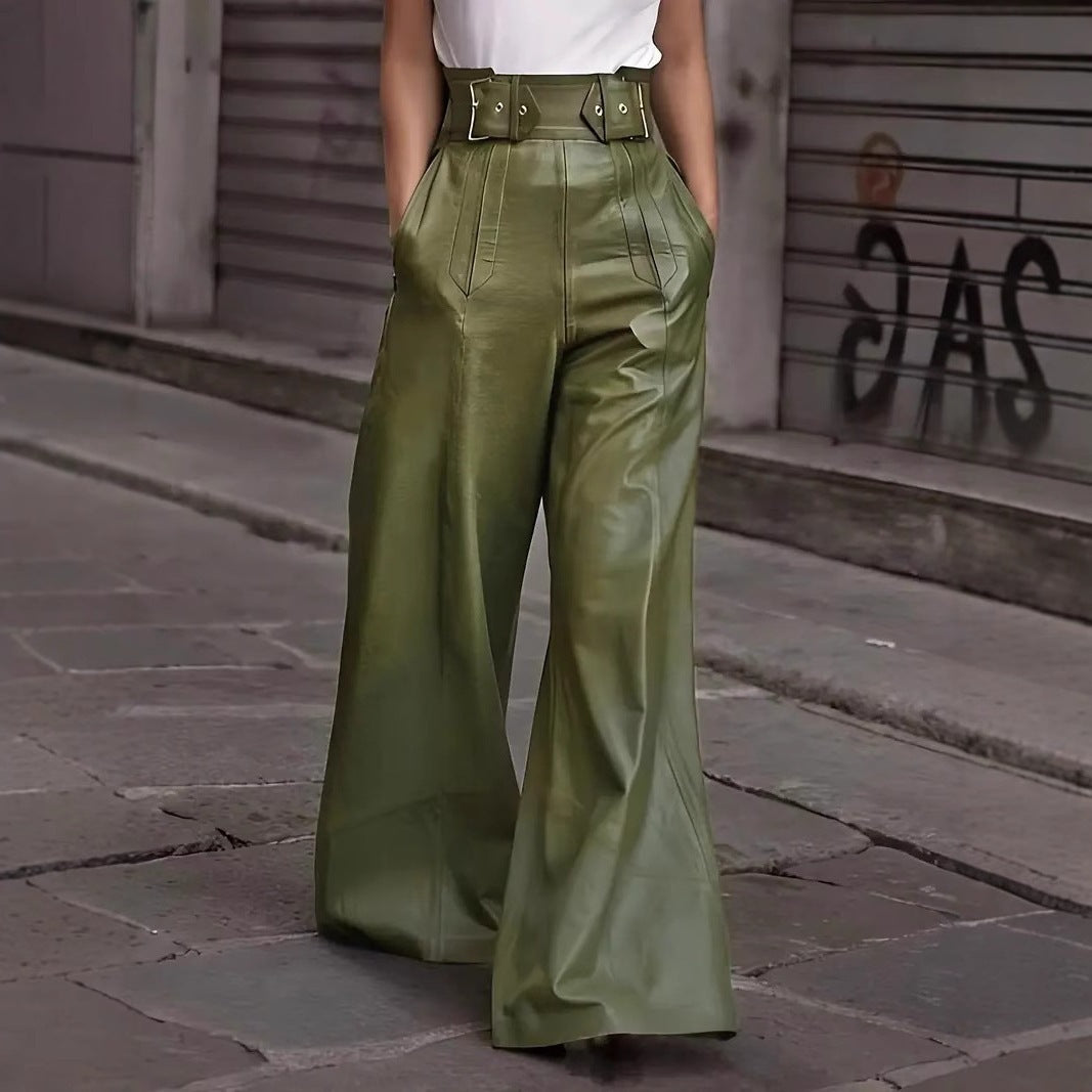 Fashion PU High Waist Wide Legs Pants for Women