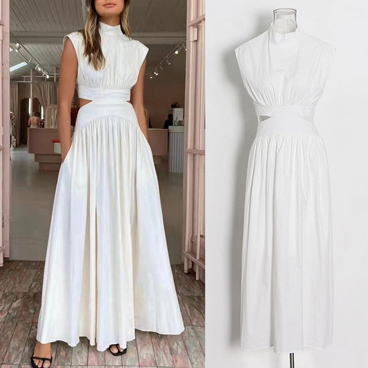 Designed Stand Collar Sleeveless Women Long Dresses