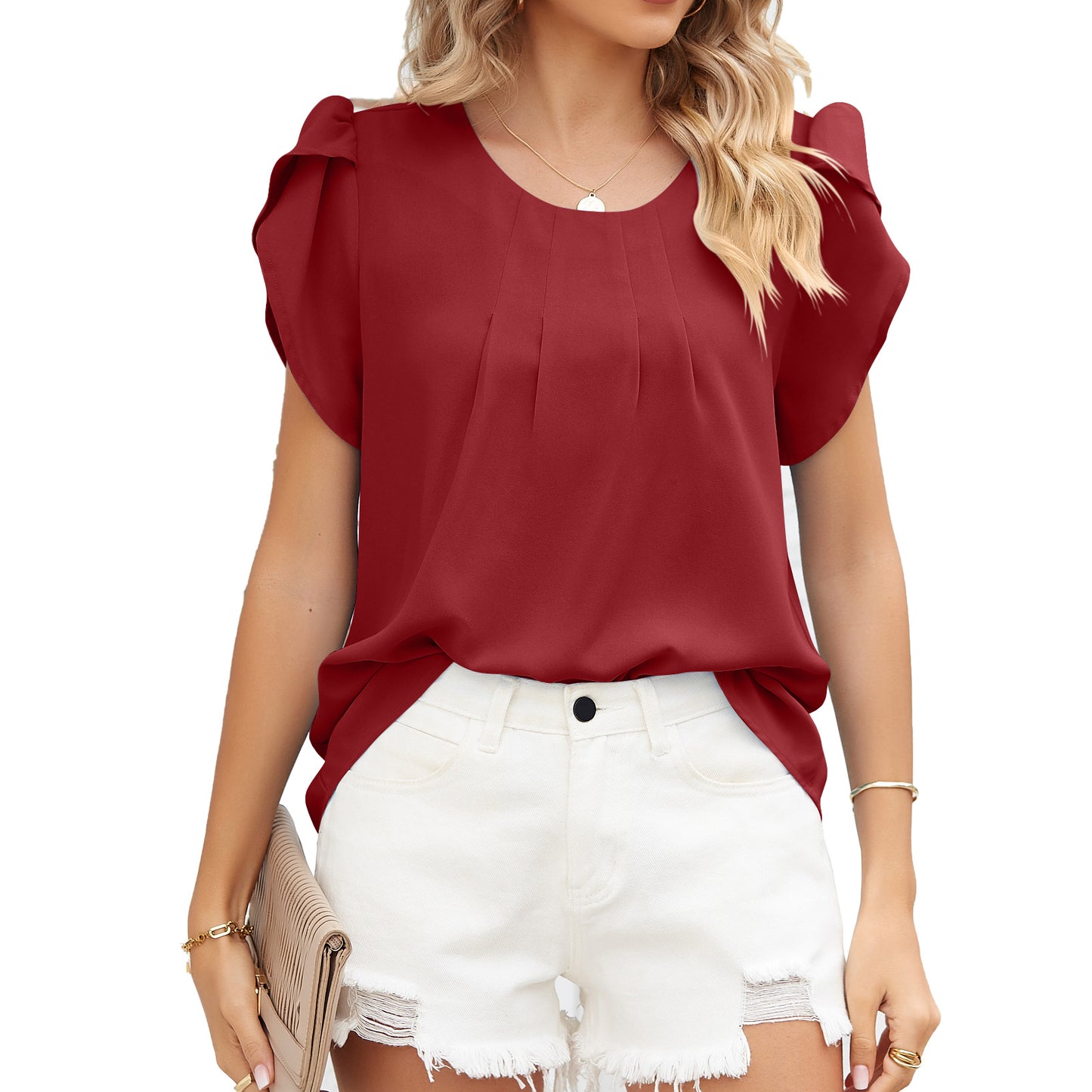 Casual Chiffon Short Sleeves Blouses for Women