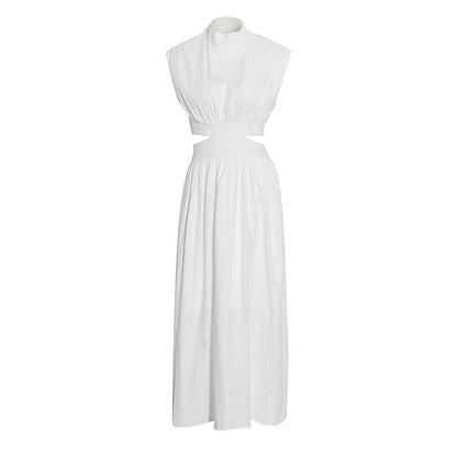 Designed Stand Collar Sleeveless Women Long Dresses
