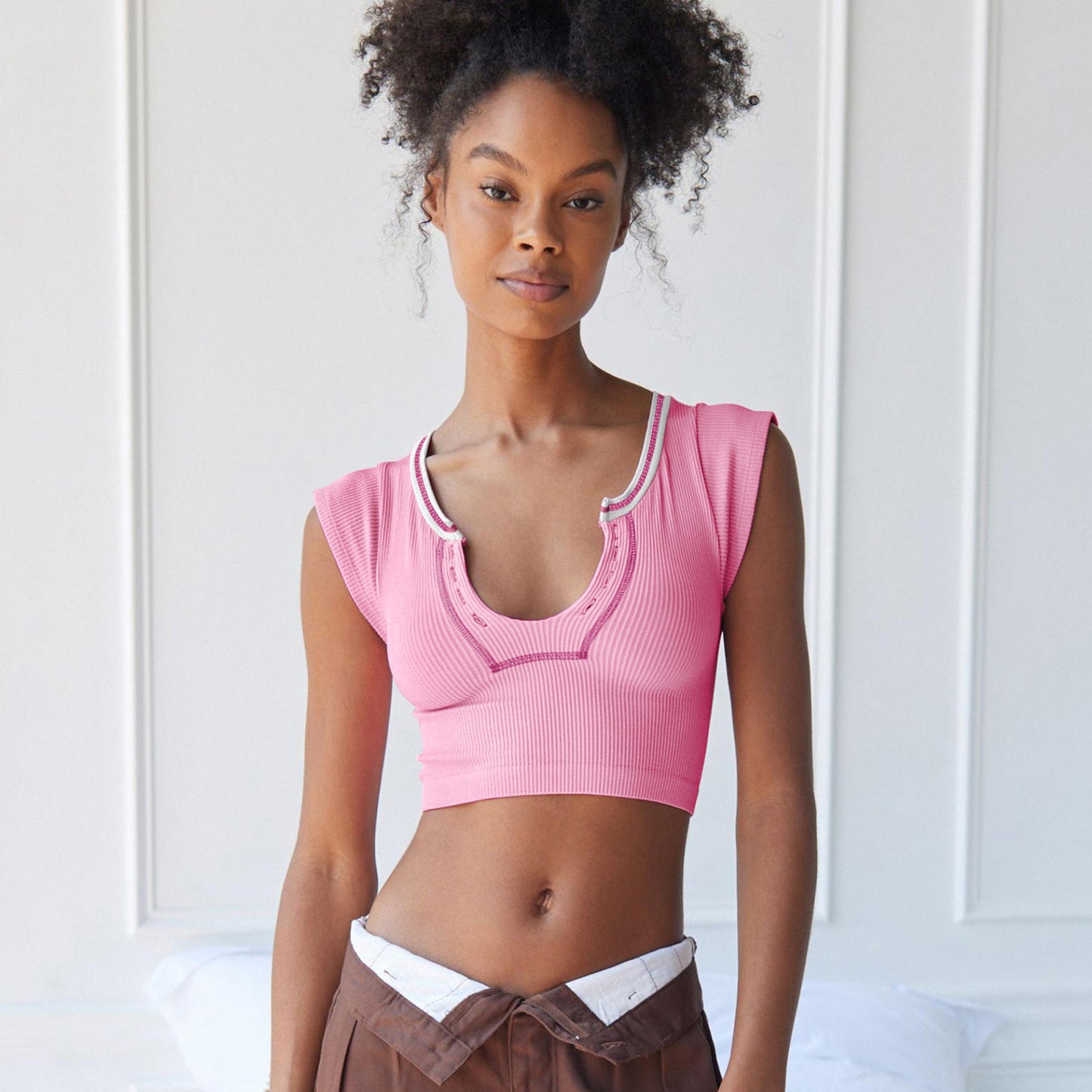 Sexy Designed Midriff Baring Knitted T Shirts