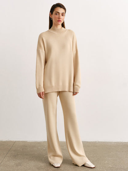 Casual Women High Neck Sweaters and Pants Two Pieces Sets