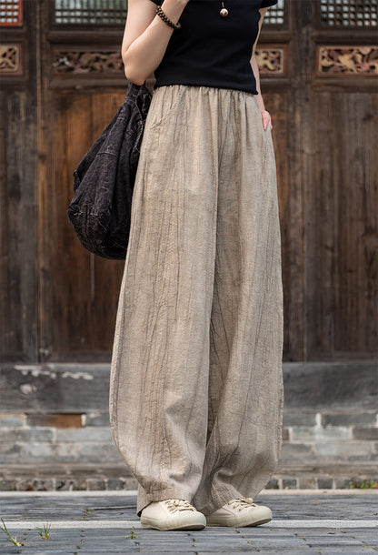 Casual Dyed Linen Wide Legs Pants