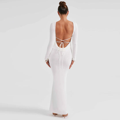 Sexy Backless Lace Up Long Sleeves Dresses