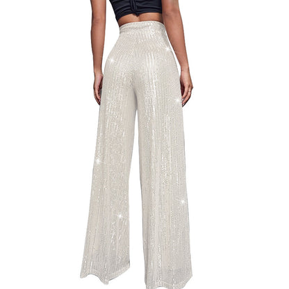 Fashion High Waist Sequin Summer Wide Legs Pants