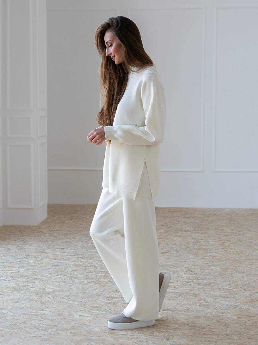 Casual Women High Neck Sweaters and Pants Two Pieces Sets