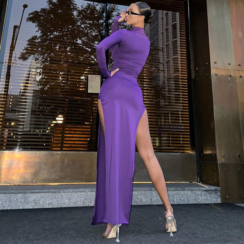 Sexy Fashion Split Front Long Sleeves Bodycon Long Dresses