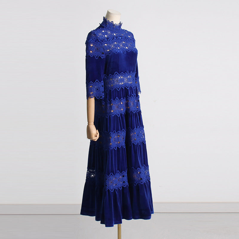 Vintage High Neck Designed Lace Long Dresses
