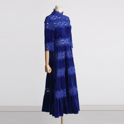 Vintage High Neck Designed Lace Long Dresses