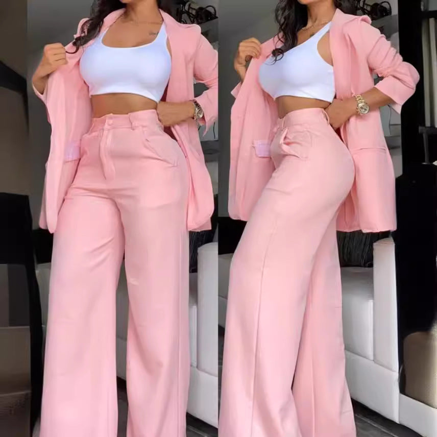 Fashion Women Blazers & Straight Pants Two Pieces Suits