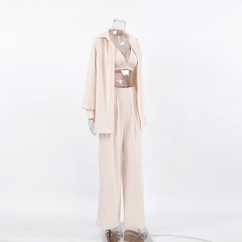 Casual 100% Cotton There Pieces Women Suits