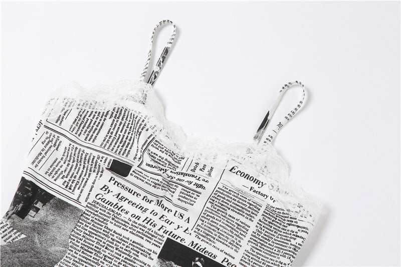 Sexy Newspaper Print Summer Sheath Mini Dresses