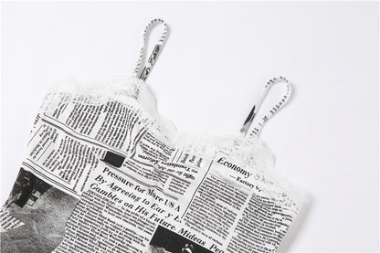Sexy Newspaper Print Summer Sheath Mini Dresses