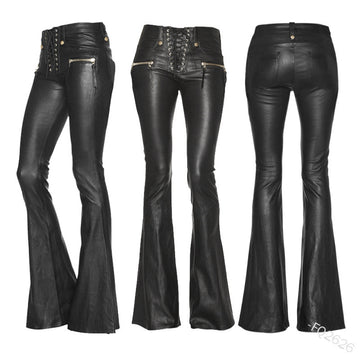 Fashion PU High Waist Trumpet Long Pants for Women