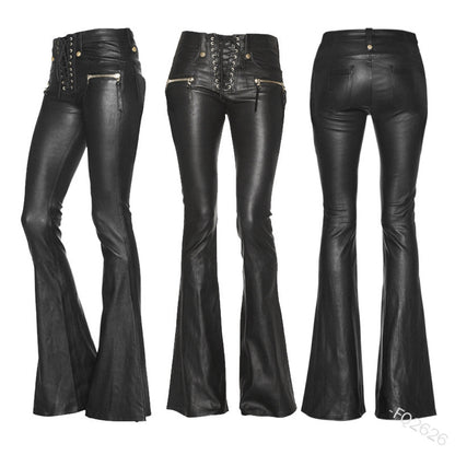 Fashion PU High Waist Trumpet Long Pants for Women