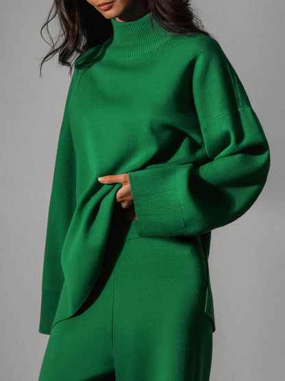Casual Irregular Pullover Sweaters and Wide Legs Pants Outfits Sets