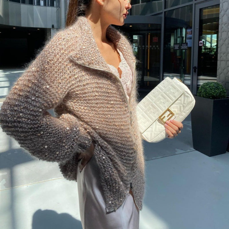 Fashion Sequined V Neck Sweaters for Women