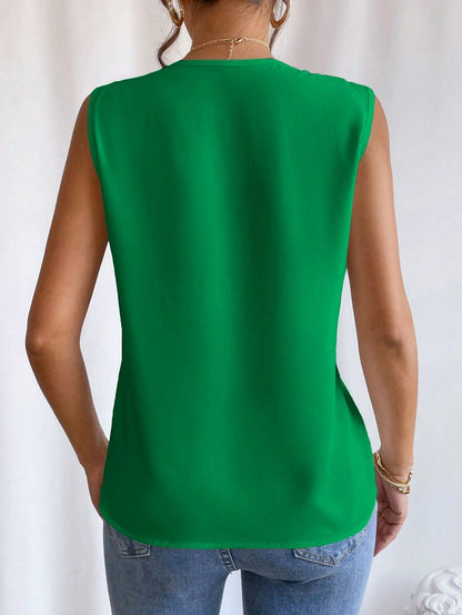 Summer  Multi-level V-neck Solid Color Women's  Vest Top