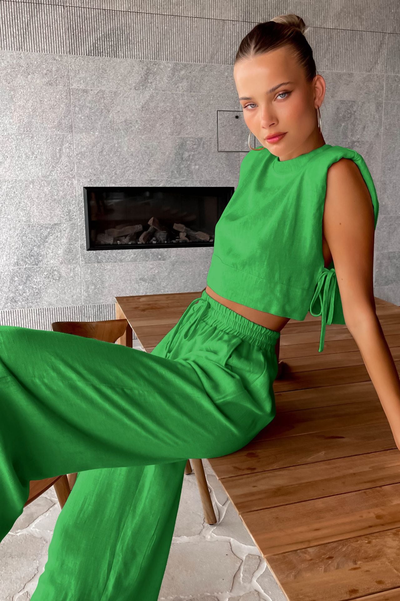 Casual Summer Cotton Linen Sleeveless Tops & Cropped Pants Suits