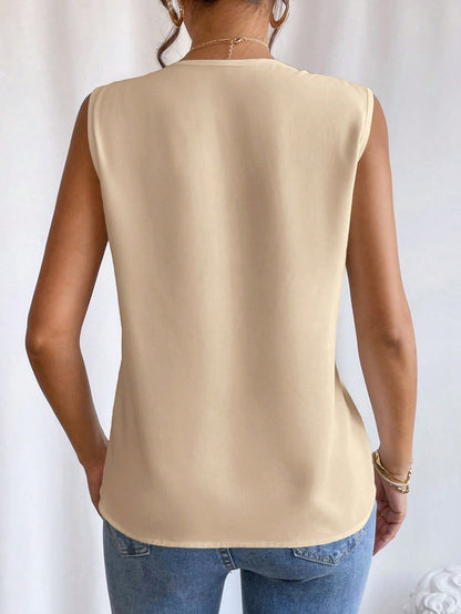 Summer  Multi-level V-neck Solid Color Women's  Vest Top