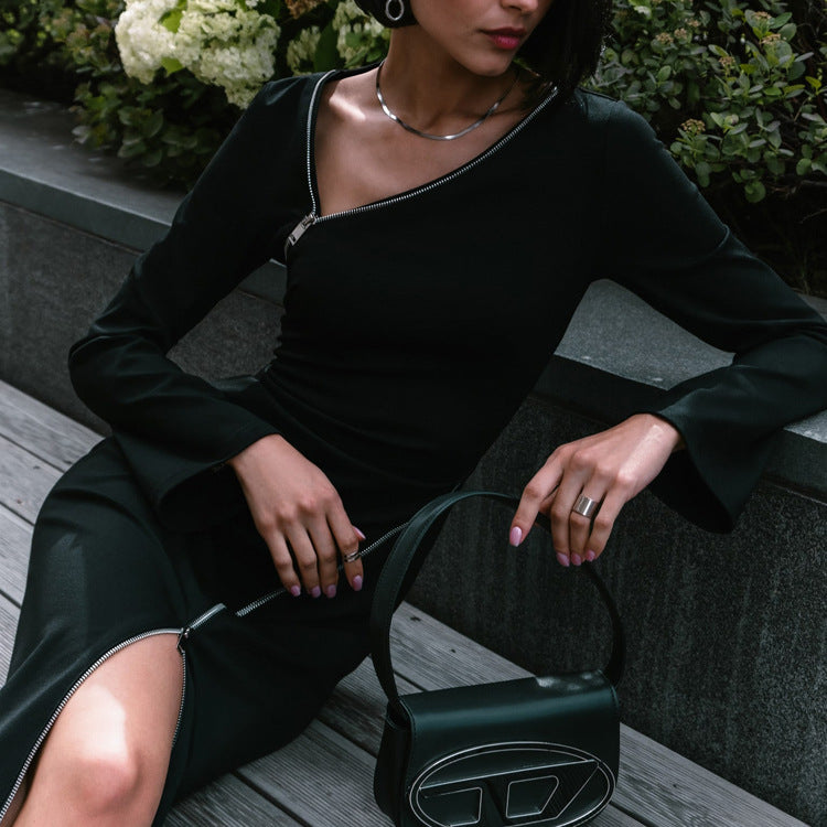 Sexy Designed Zipper Black Sheath Dresses