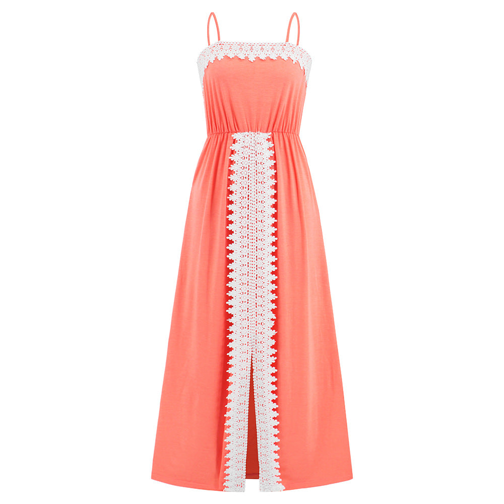 Elegant Lace Trim Summer Long Dresses