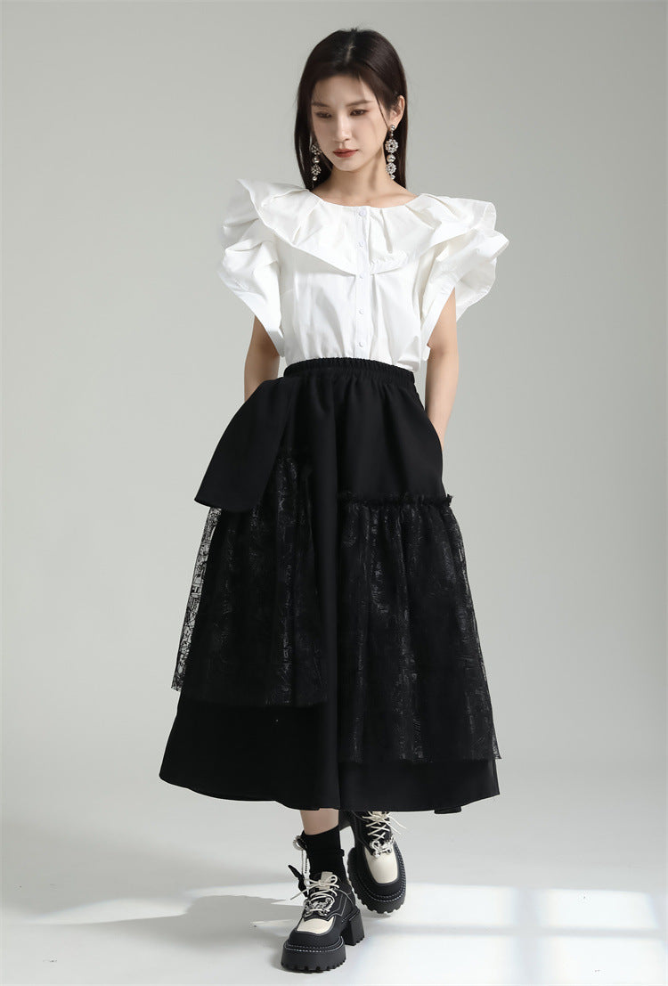 Designed Ruffled Short Sleeves Shirts