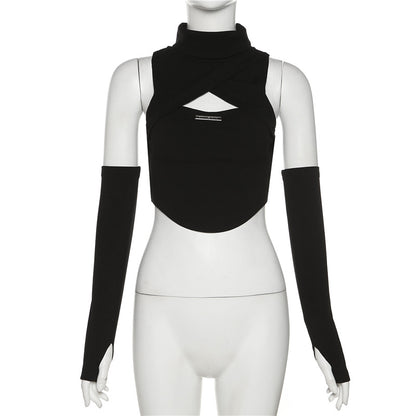 Sexy High Neck Sleeveless Midriff Baring Tank Tops