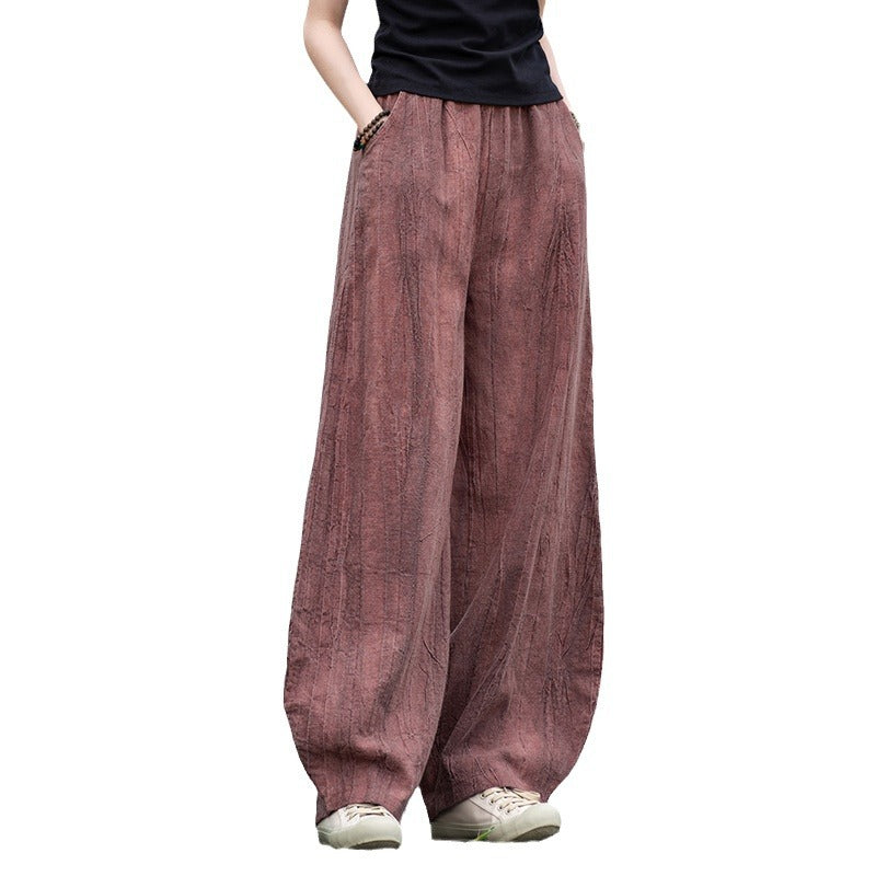Casual Dyed Linen Wide Legs Pants