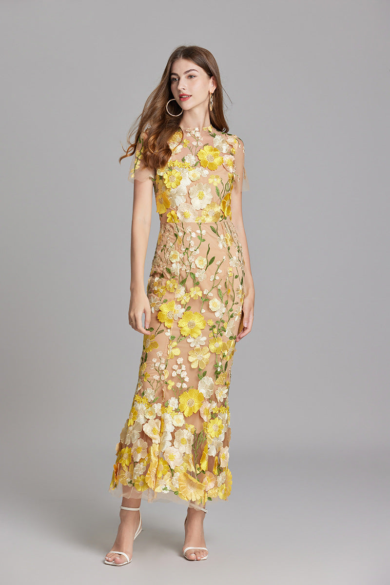 Designed 3d Flowers Embroidery Mermaid Sheath Dresses