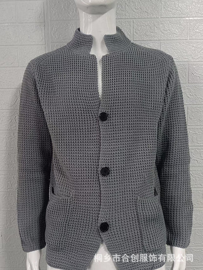 Casual Stand Collar Plus Sizes Knitted Cardigan Sweaters for Men