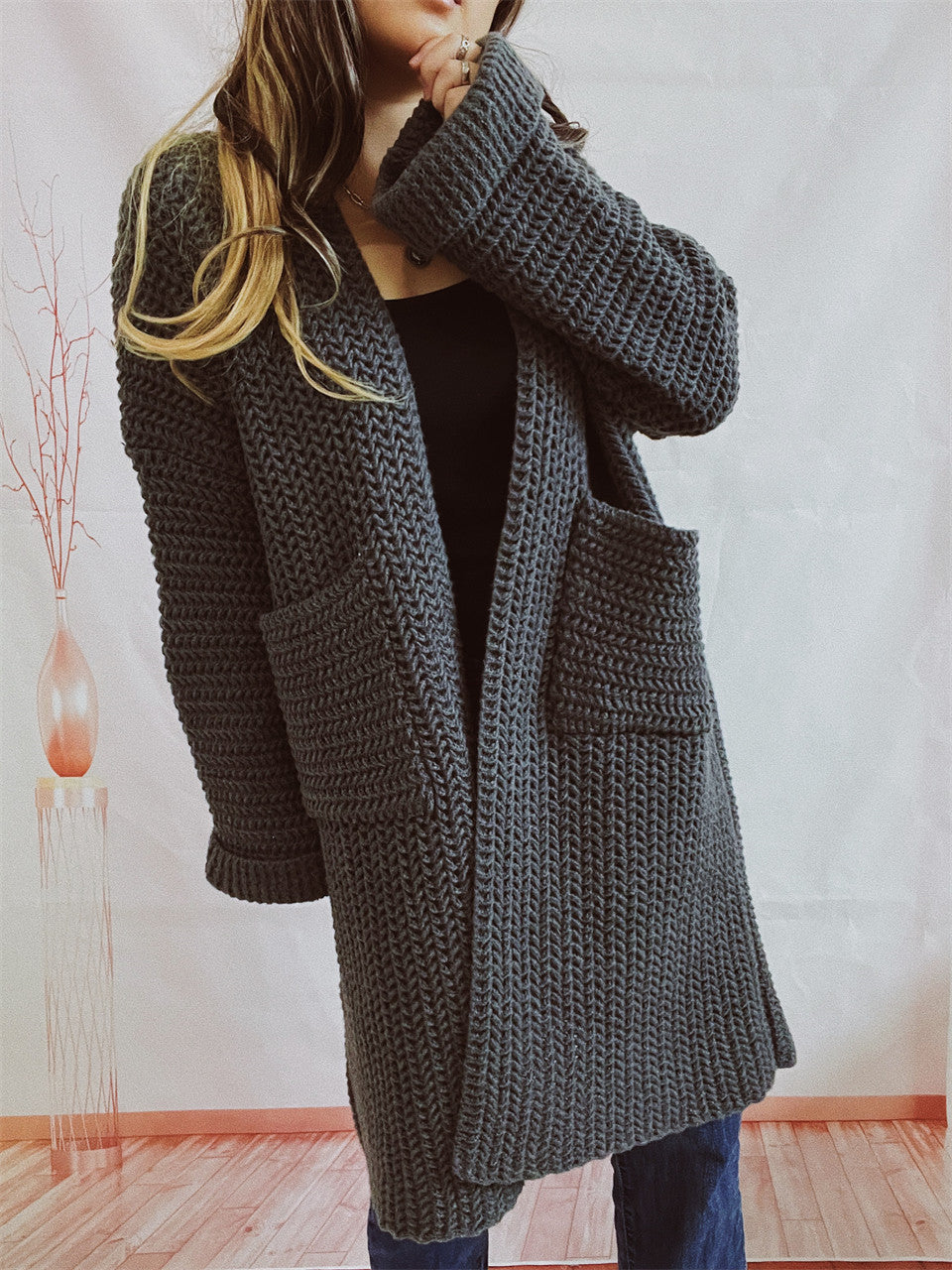 Casual Long Knitted Coats with Large Pockets