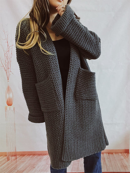 Casual Long Knitted Coats with Large Pockets