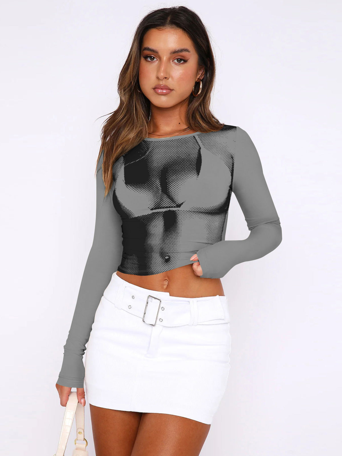 Fashion Midriff Baring Long Sleeves Tight T Shirts