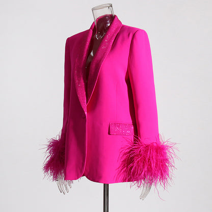 Luxury Designed Feather Blazer Coat for Women