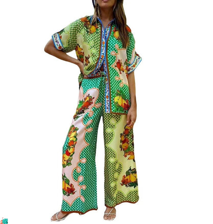 Fashion Personalized Printing Short-sleeved Color Matching Holiday Leisure Tether Set