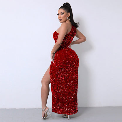 Sexy Fashion One Shoulder Sleeves Party Dresses