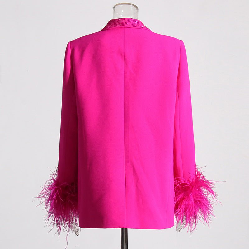 Luxury Designed Feather Blazer Coat for Women