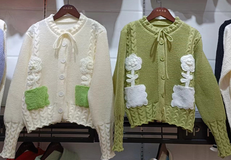 Lovely 3d Floral Design Knitted Cardigan Sweaters