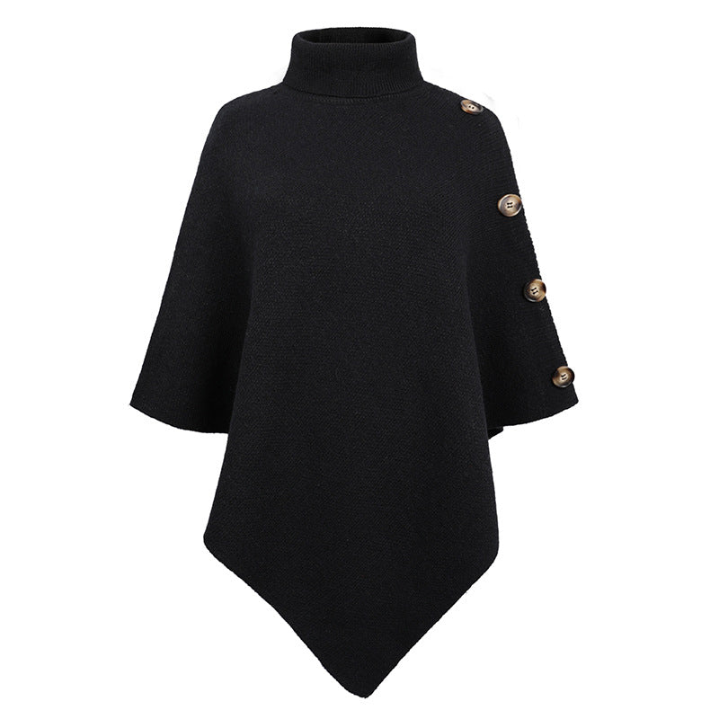Casual High Neck Knitted Cloak Coats for Women