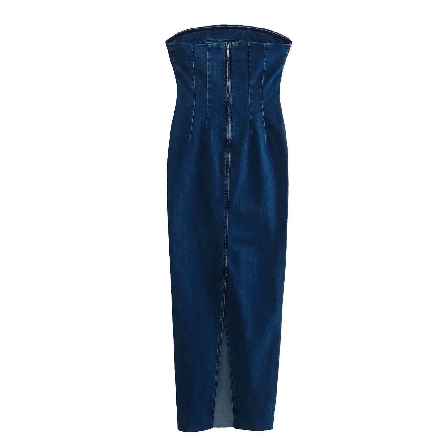 Sexy Back Zippered Strapless Denim Dresses
