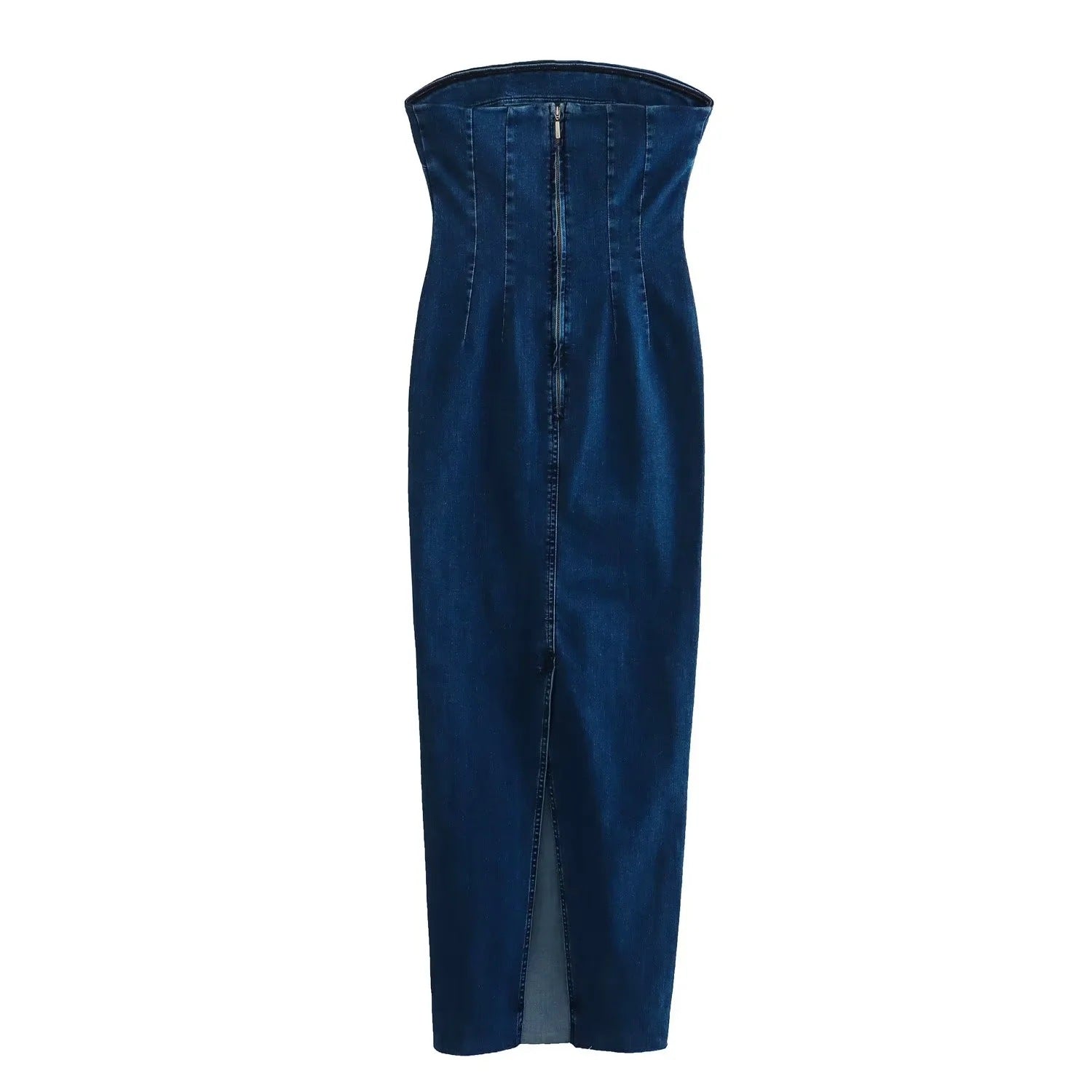 Sexy Back Zippered Strapless Denim Dresses