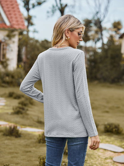 Fashion Round Neckline Button Long Sleeves Shirts