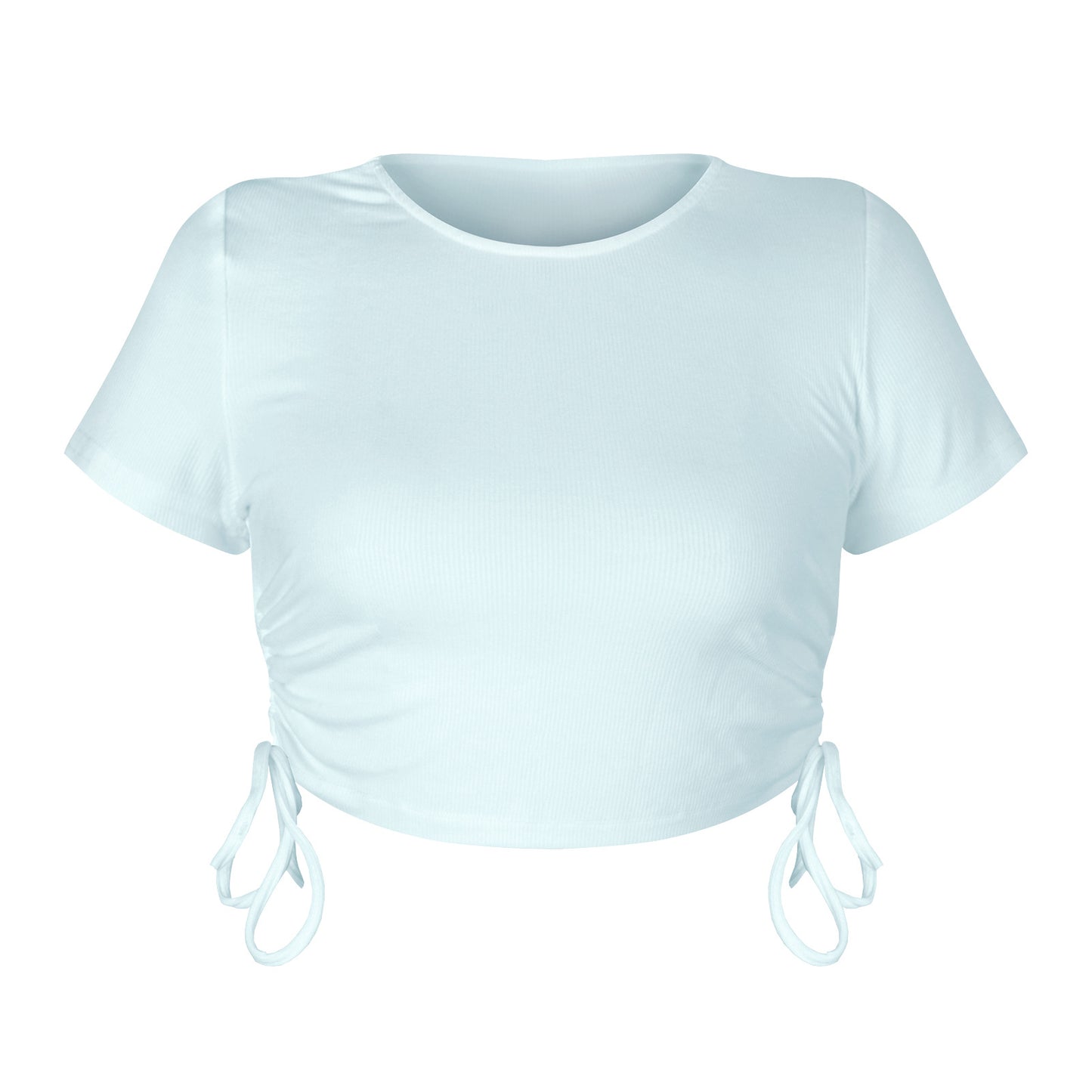 Sexy Round Neck Drawstring Midriff Baring Short Sleeves T Shirts